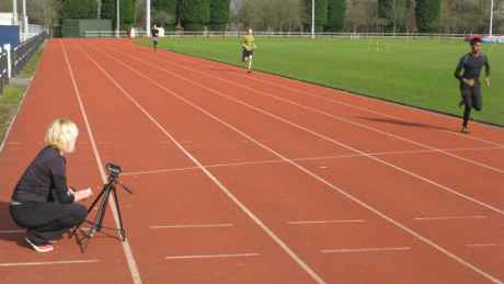 Terri filming existing running form from the side